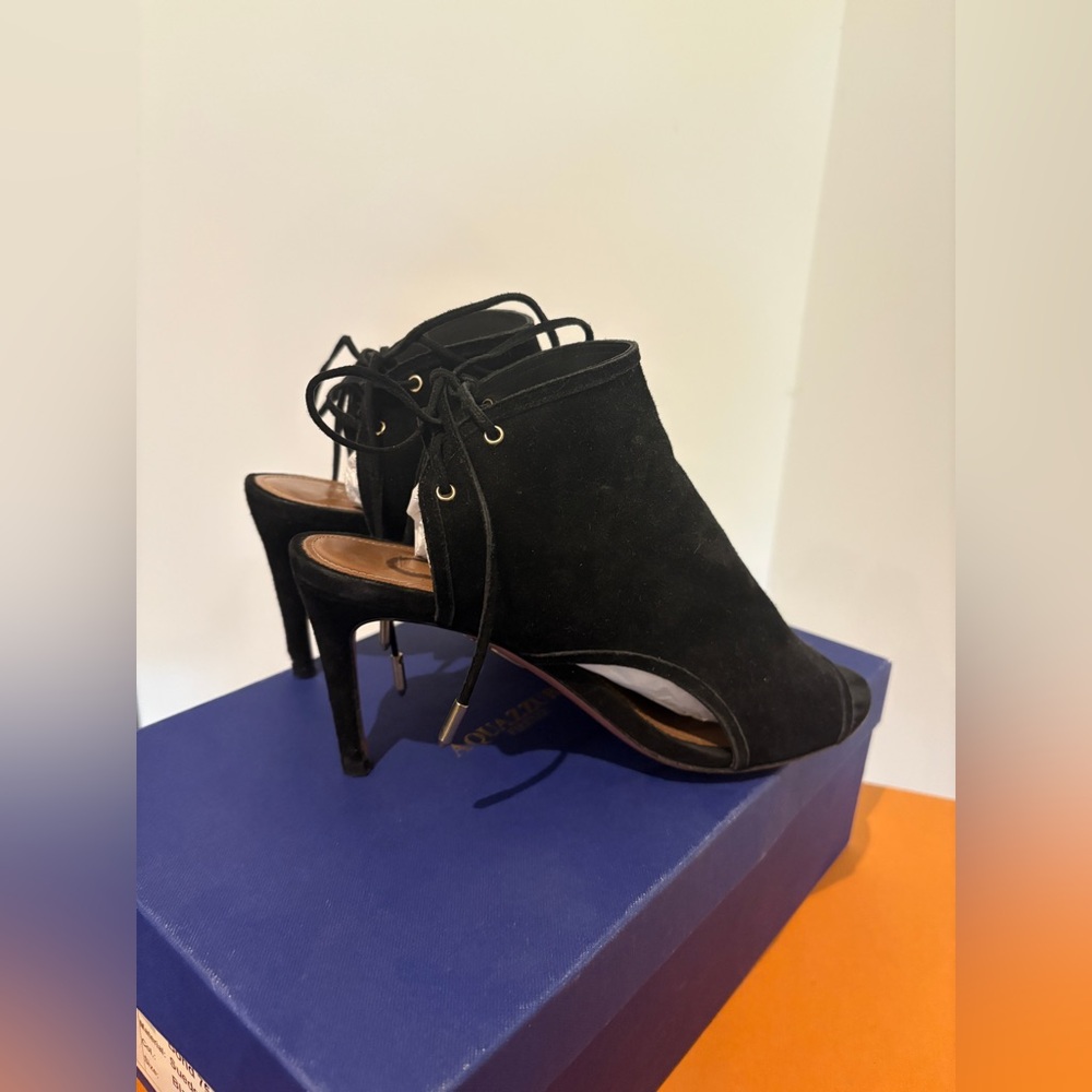 Aquazurra Bond 75 Suede Black Size 7 with box